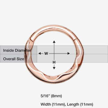 Detail View 1 of Rose Gold Classic Hammered Wave Seamless Clicker Hoop Ring